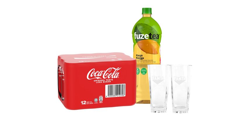[GWP Bundle] Coca-Cola Original Taste & Fuze Tea Mango Green Tea Free Fanta Glass Set