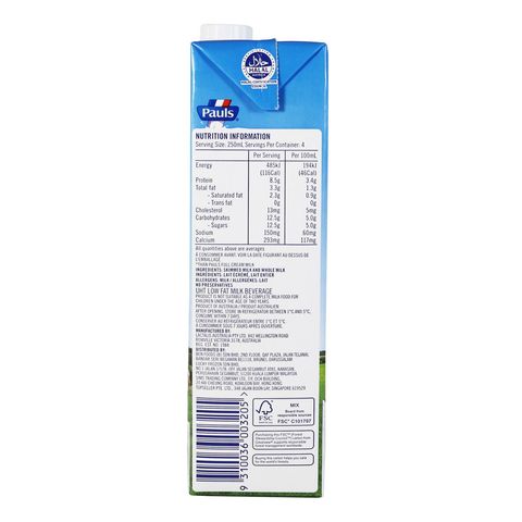 Pauls UHT Low Fat Milk 1L