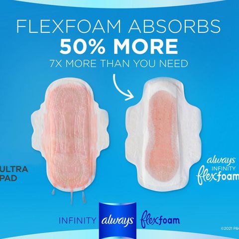 Always Infinity Flexfoam Size 2 Heavy Flow Sanitary Pads 27cm 16 Pieces
