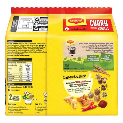 Maggi 2 Minute Curry Instant Noodles 5 x 79g