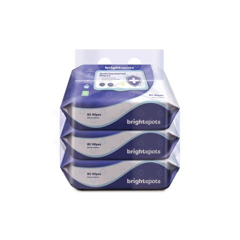brightspots Multi-purpose Antibacterial Sanitising Wipes 3 x 80 Sheets