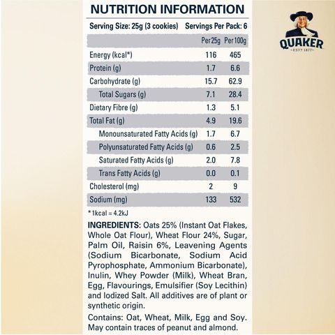 Quaker Raisin Oatmeal Cookies 6s x 27g