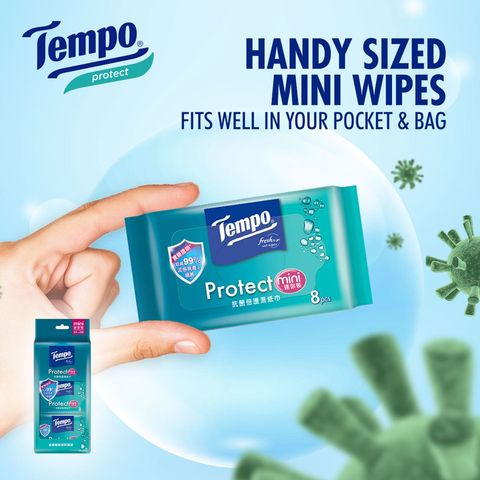 Tempo Protect Mini Wet Wipes 6 x 8 Pieces