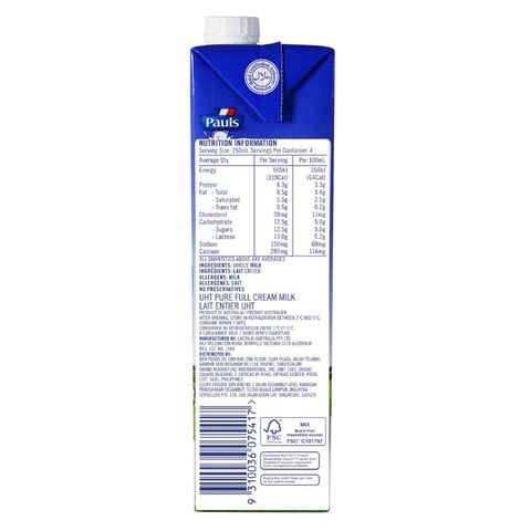 Pauls UHT Pure Milk 1L