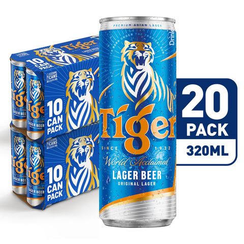 Tiger Lager Beer Can 20 x 320ml (Recyclable)