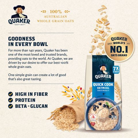 Quaker Oats Quickcook 2-minute Oatmeal 800g + 100g (Refill Pack)