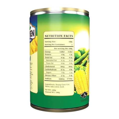 Hosen Young Cut Baby Corn In Brine 400g