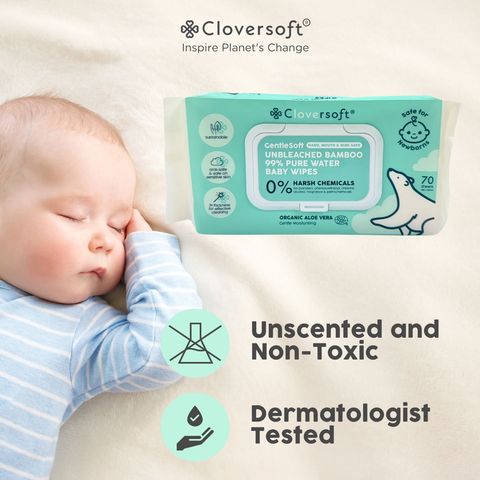 Cloversoft Unbleached Bamboo Pure Water Organic Baby Wipes 3 x 70s