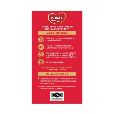 Dumex Dugro Stage 3 Growing Up Baby Milk Formula 1.6kg