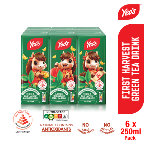 Yeo's First Harvest Green Tea Less Sugar 6 x 250ml