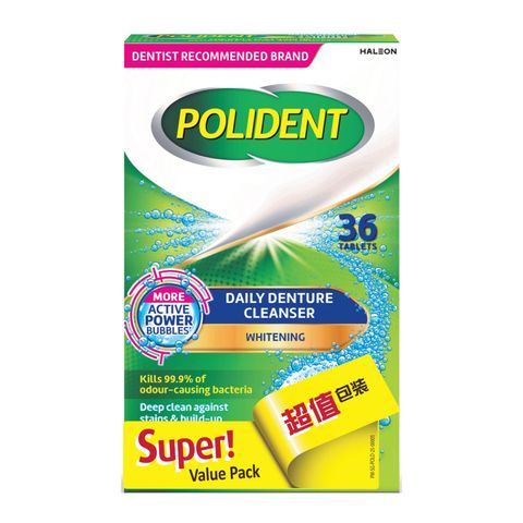 Polident Whitening Daily Denture Cleanser Value Pack Remove Tough Stains for Dentures Whitening 2 x 36 Pieces