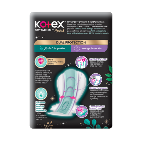 Kotex Super Overnight Herbal Slim Overnight Wing Sanitary Pads 41cm 10s