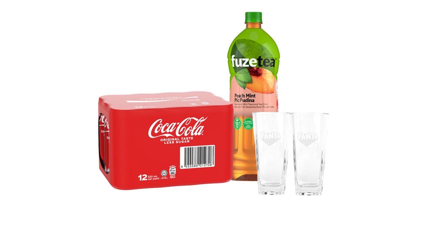 [GWP Bundle] Coca-Cola Original Taste & Fuze Tea Peach Mint Tea Free Fanta Glass Set