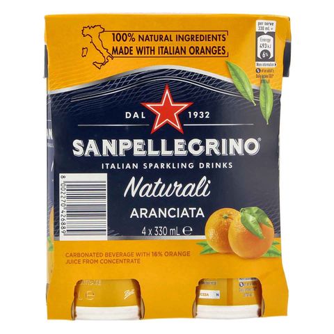 San Pellegrino Aranciata Sparkling Beverage 4 x 330ml (Recyclable)