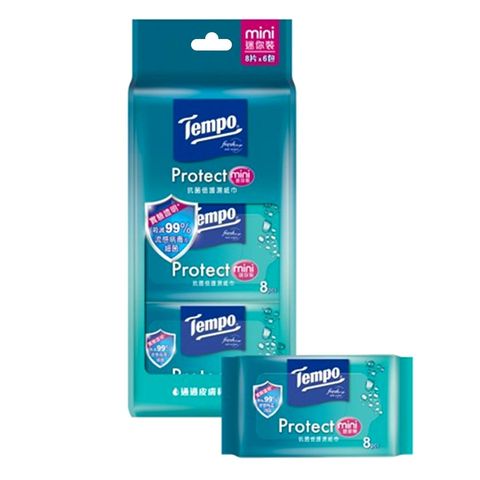 Tempo Protect Mini Wet Wipes 6 x 8 Pieces