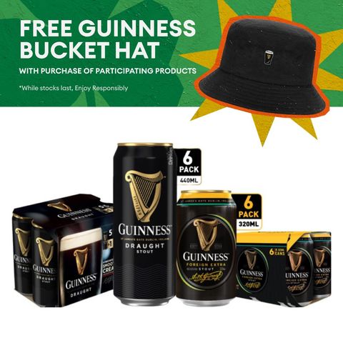 [GWP Bundle] Guinness Draught 6s with Guinness Stout 6s Free Guinness Bucket Hat 1 Piece