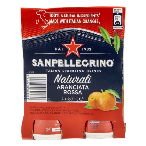San Pellegrino Aranciata Rossa Sparkling Beverage 4 x 330ml (Recyclable)
