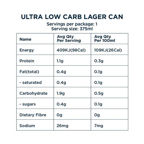 Pure Blonde Ultra Low Carb Can Beer 6s x 375ml