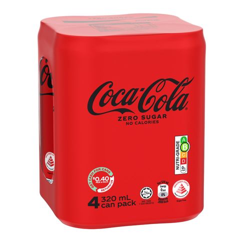 Coca-Cola Zero Sugar 4 x 320ml (Recyclable)