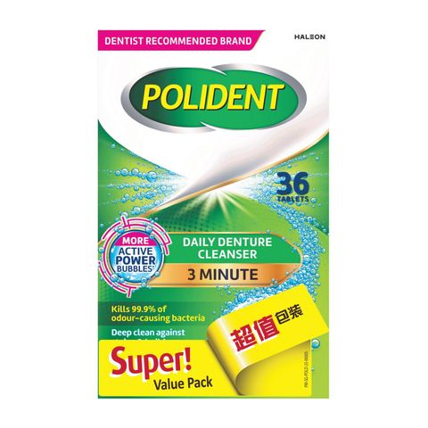 Polident 3 Minutes Daily Denture Cleanser Value Pack Ultra-fast Deep Clean for Dentures 2 x 36 Pieces