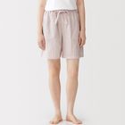 女輕薄紗織五分褲粉紅直紋M #4548076651864