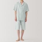 男無側縫泡泡紗短袖家居睡衣薄荷綠直紋M #4550584506154