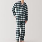 男無側縫法蘭絨家居睡衣深綠格紋L #4550584012358