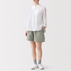 Women Linen Washed Shorts Smoky Green M #4550723033817