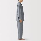 男無側縫二重紗織長袖家居睡衣深藍XL #4548076445593