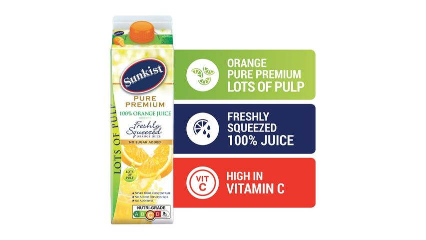 Sunkist Pure Premium 100% Orange Juice - Lots Of Pulp 1L