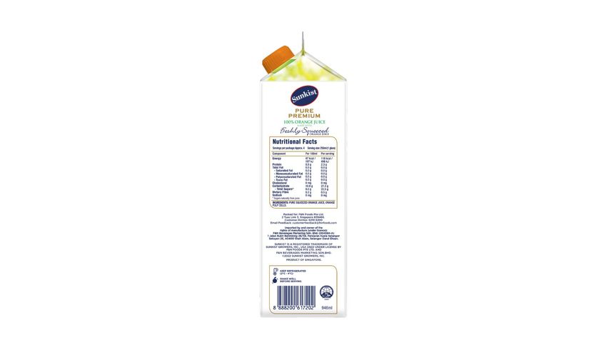 Sunkist Pure Premium 100% Orange Juice - Lots Of Pulp 1L