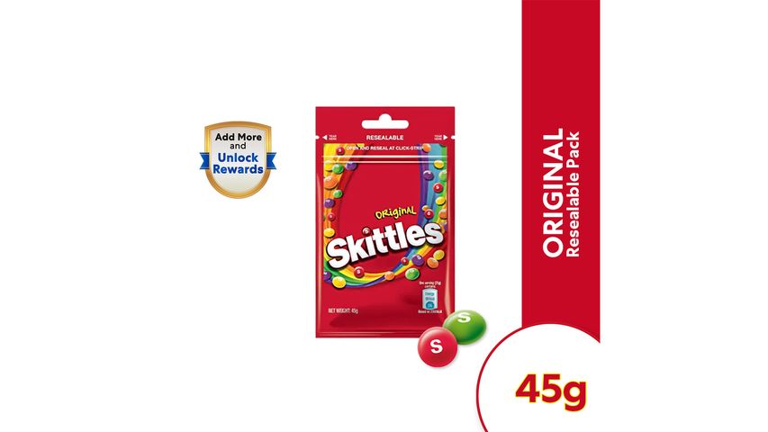 Skittles Original Candy Resealable Pack 45g