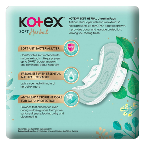 Kotex Soft Herbal Ultrathin Night Wing Sanitary Pads 28cm 14s