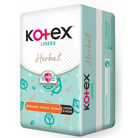 Kotex Regular Scented Longer & Wider Herbal Liners 26s