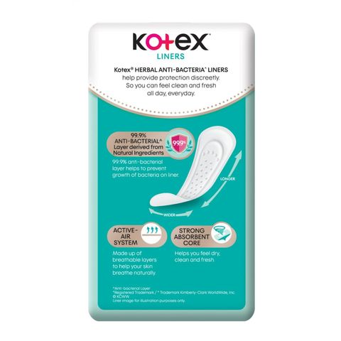 Kotex Regular Scented Longer & Wider Herbal Liners 26s
