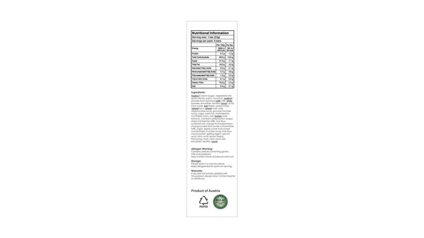 Yogood Cranberry Mango Museli Bar 138g