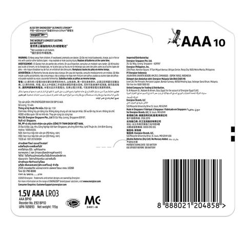 Energizer Max Alkaline AAA Batteries 10s