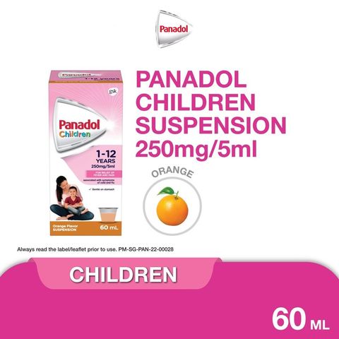Panadol Children 1-12 Years Old Suspension, Paracetamol for Fast and Effective Pain Relief, Fever, Cold and Flu 60ml