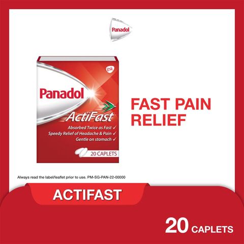 Panadol Actifast, Paracetamol for Fast Pain Relief, Headache, Fever, Muscle Pain, Toothache, Back Pain 20pcs