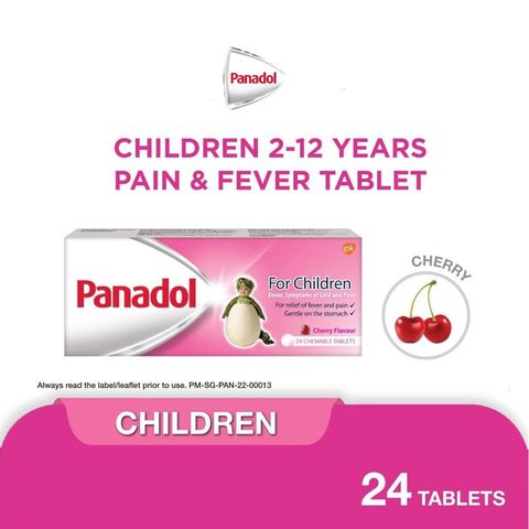 Panadol Chewable Tablet for Children, Paracetamol for Fast & Effective Pain Relief, Kids Fever, Cold & Flu 24 Tablets