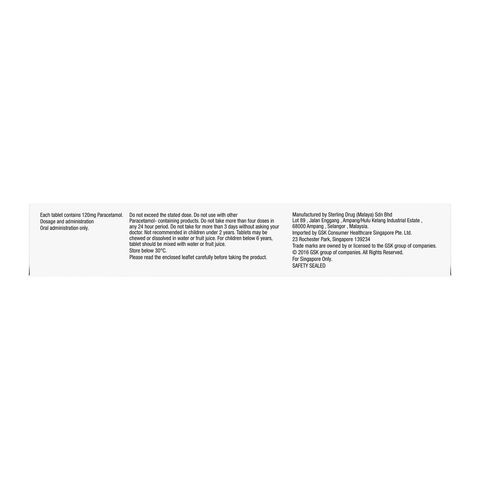 Panadol Chewable Tablet for Children, Paracetamol for Fast & Effective Pain Relief, Kids Fever, Cold & Flu 24 Tablets