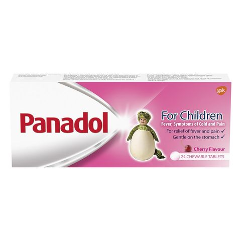 Panadol Chewable Tablet for Children, Paracetamol for Fast & Effective Pain Relief, Kids Fever, Cold & Flu 24 Tablets