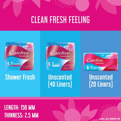 Carefree Breathable Shower Fresh Pantyliners 40s