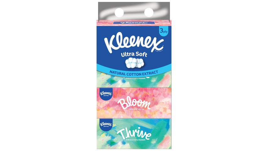 Kleenex 3Ply Moments Facial Tissue Box 4 x 100s