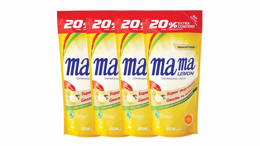 Mama Lemon Dishwashing Liquid Refill (Lemon Gold) 4pcs x 600ml