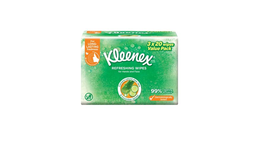 Kleenex Refreshing Hand & Face Moist Wipes 3 x 20s