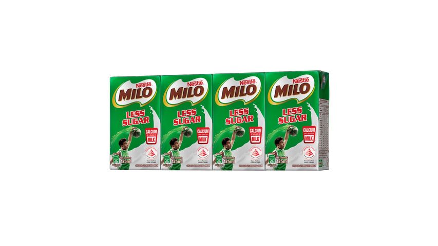 MILO UHT 50% Less Sugar Chocolate Malted Milk 4 x 125ml