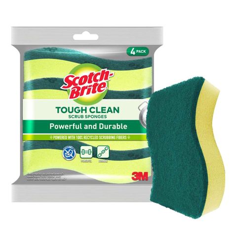 3M Scotch-Brite Tough Clean Scrub Sponges Value Pack 4 Pieces