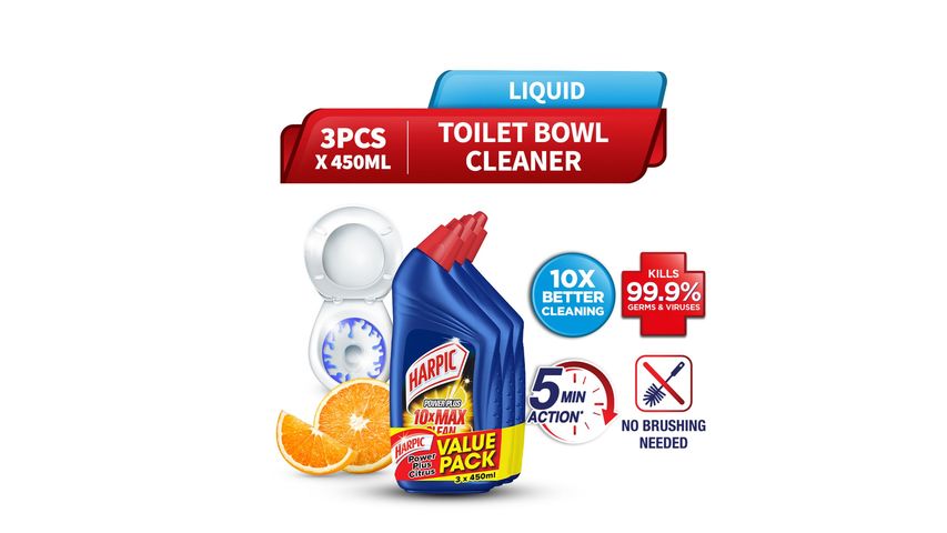 Harpic Toilet Bowl Cleaner Value Pack - Power Plus 3 x 450ml