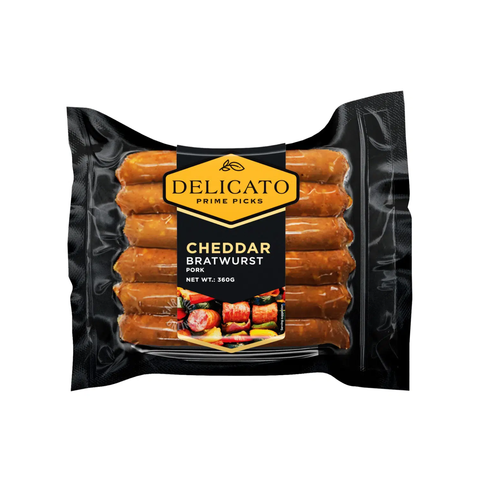 Delicato Cheddar Bratwurst Sausage 360g
